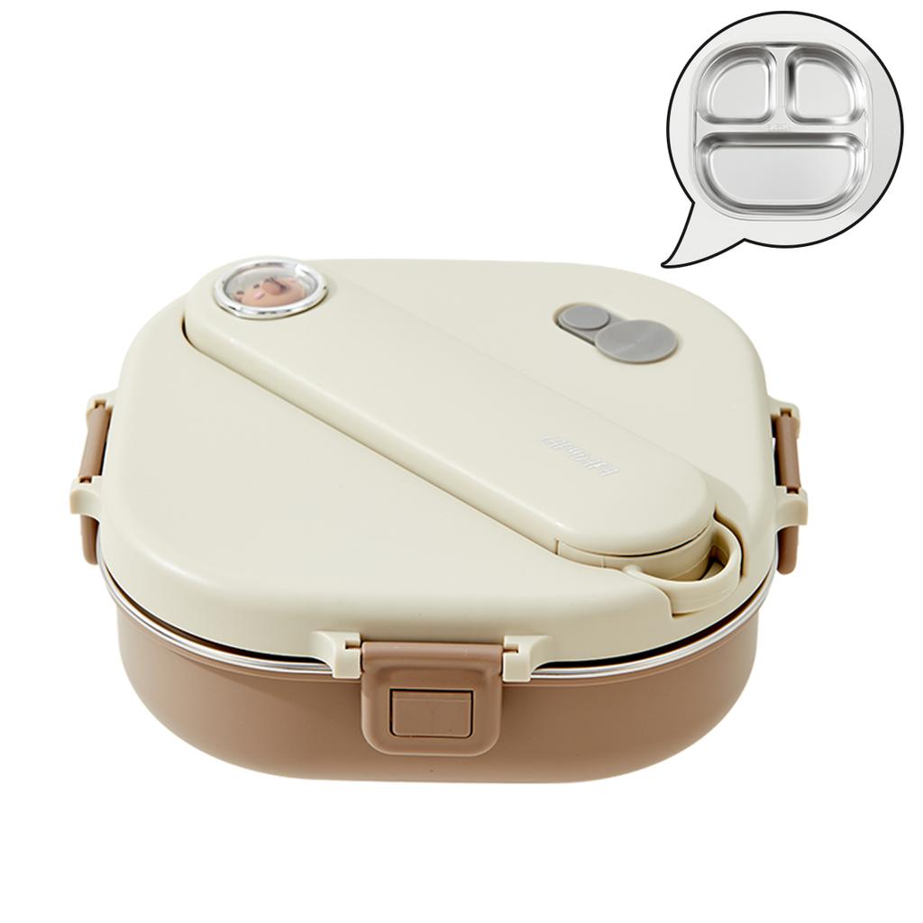 800Ml 304 Stainless Steel Divided Lunch Box With Cutlery Microwave 3/4 Grids Leak Proof Large Capacity Lunch Container