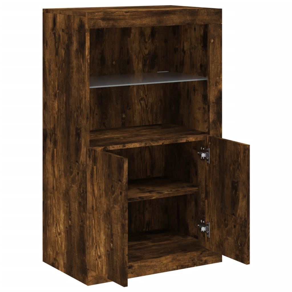Sideboard with LED Lights Smoked Oak Wood Material