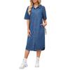 Denim Dress for Women Short Sleeve Jean Dress Button Down Lapel Shirt Dress Summer Midi Shift Dress with Pockets