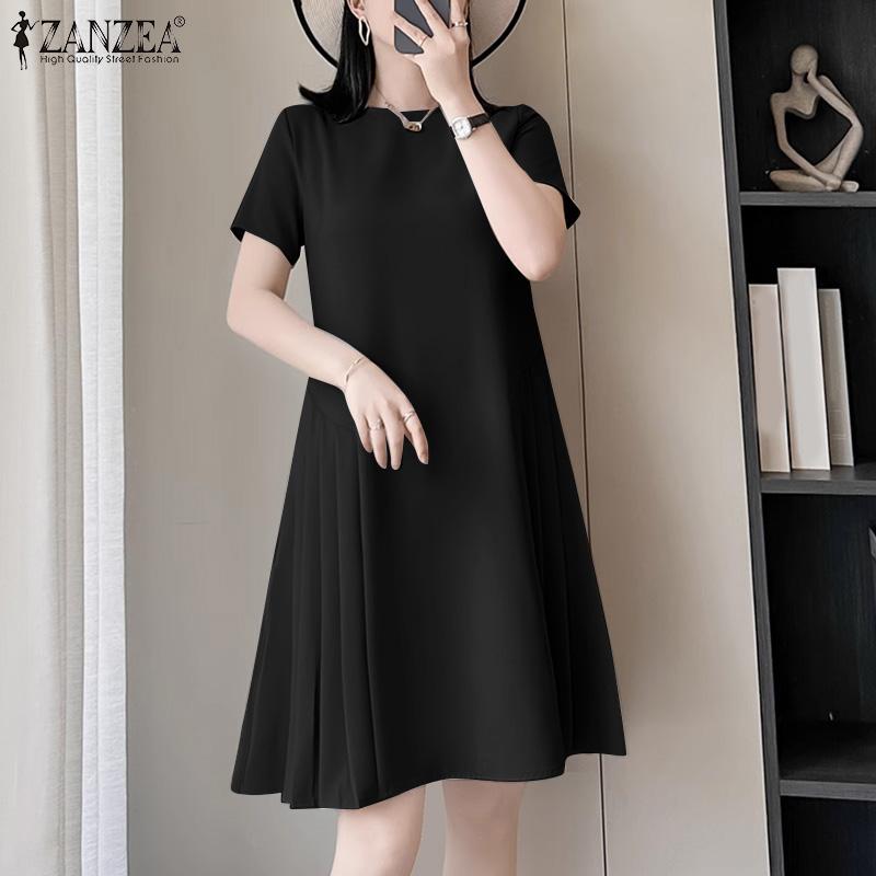 ZANZEA Женское повседневное платье с круглым вырезом и коротким рукавом