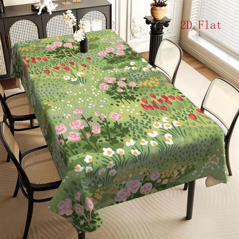 2D Flat 1pc-grassland Flower Garden Tablecloth for Home Use, Suitable for Picnics, Camping, Weddings, Birthday Parties, Holidays, Restaurants and Buff