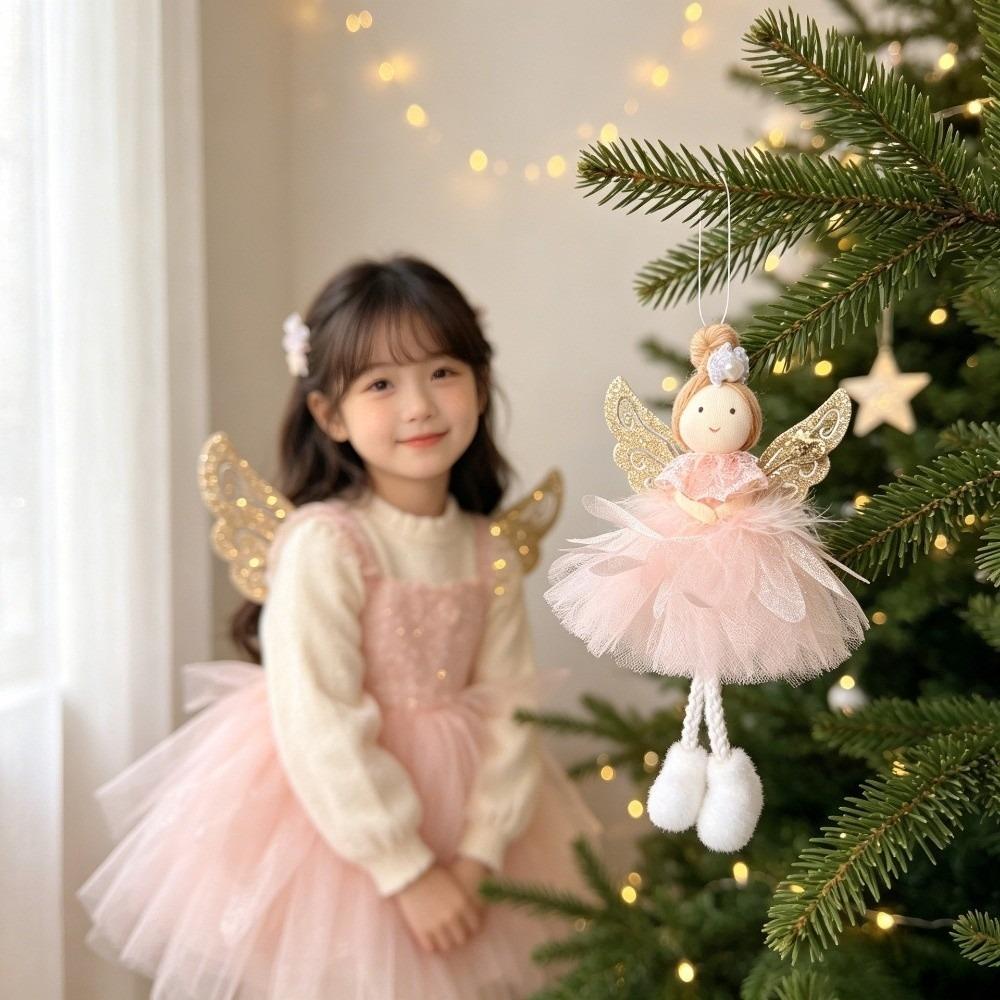 Fabric Xmas Tree Angel Pendant Mesh Christmas Tree Decor Angel Girl Hanging Pendant Home Decor