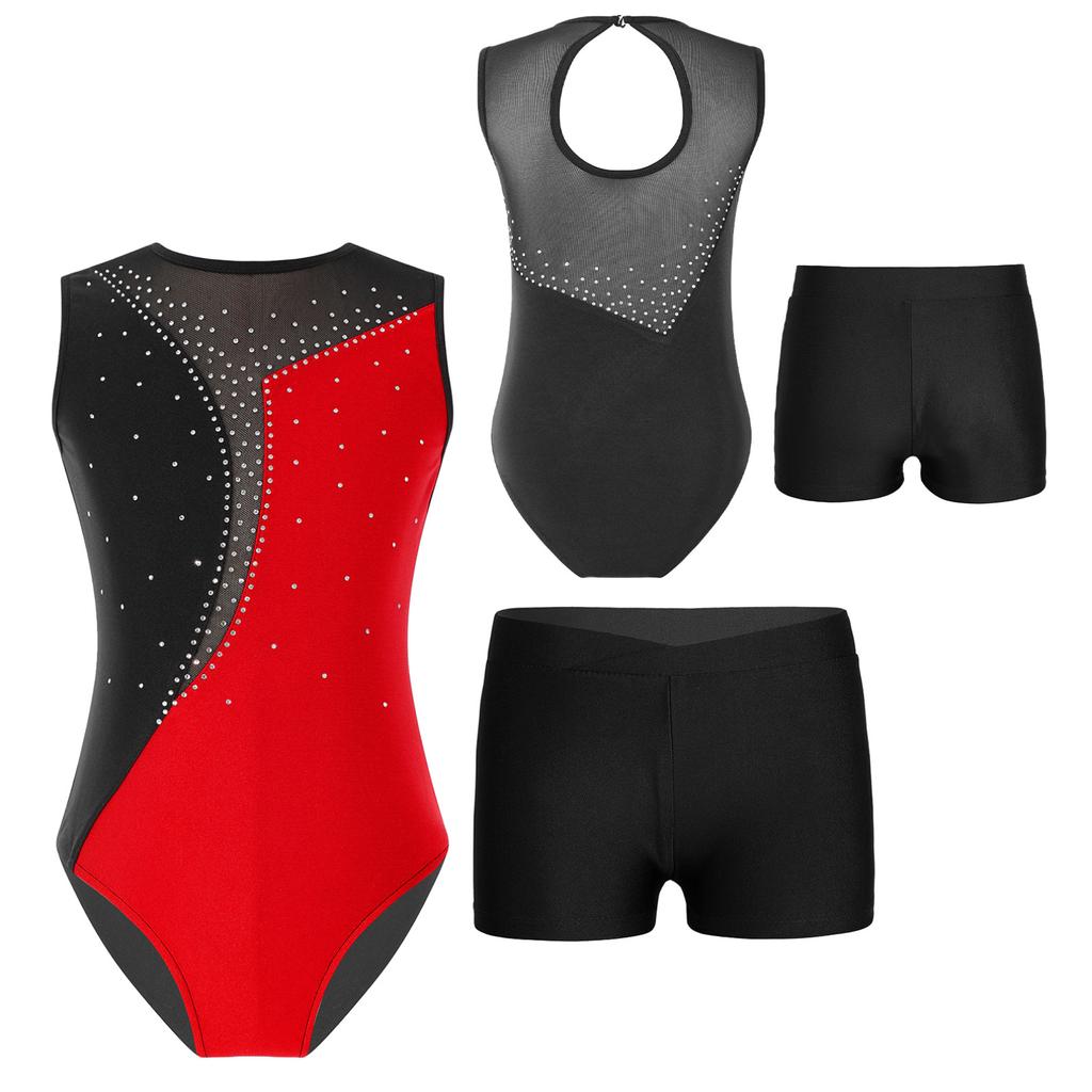 Костюм для танцевальной гимнастики, 2 шт., детский танцевальный комбинезон без рукавов для девочек и шорты, комбинезон, велосипедки