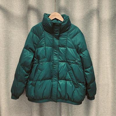 Женская осенне-зимняя куртка на белом утином пуху с подкладкой, короткий воротник-стойка, длинный рукав, карман на молнии, свободный утепленный однотонный цвет