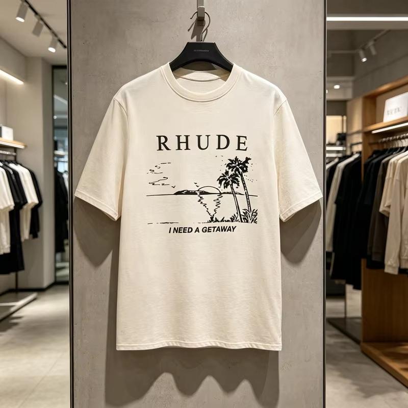 Футболка Rhude с принтом флага США Унисекс Унисекс Американский стритвир Высококачественные Свободные Футболки с коротким рукавом Топы 2026 Летние Футболки Удобные