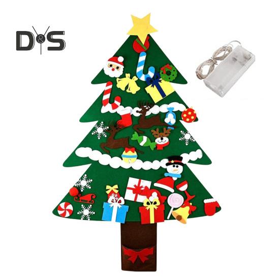 Войлочная новогодняя елка для малышей, светодиодная подсветка, набор для самостоятельной сборки новогодней елки с Санта-Клаусом, снеговиком, снежинкой, чулком