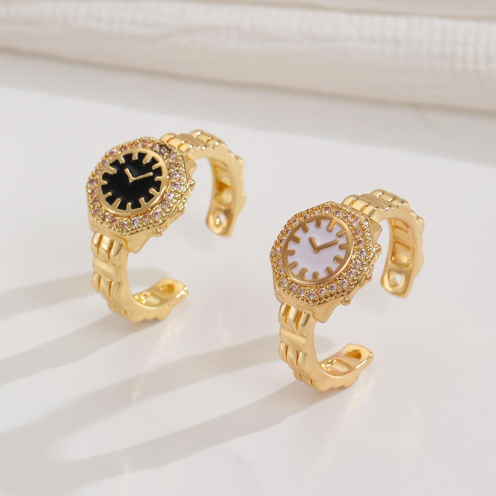 Trendy Creative Micro-inlay Zircon Watch-shaped Opening Rings for Men Women Stainless Steel Couple Finger Designer Jewelry Gifts