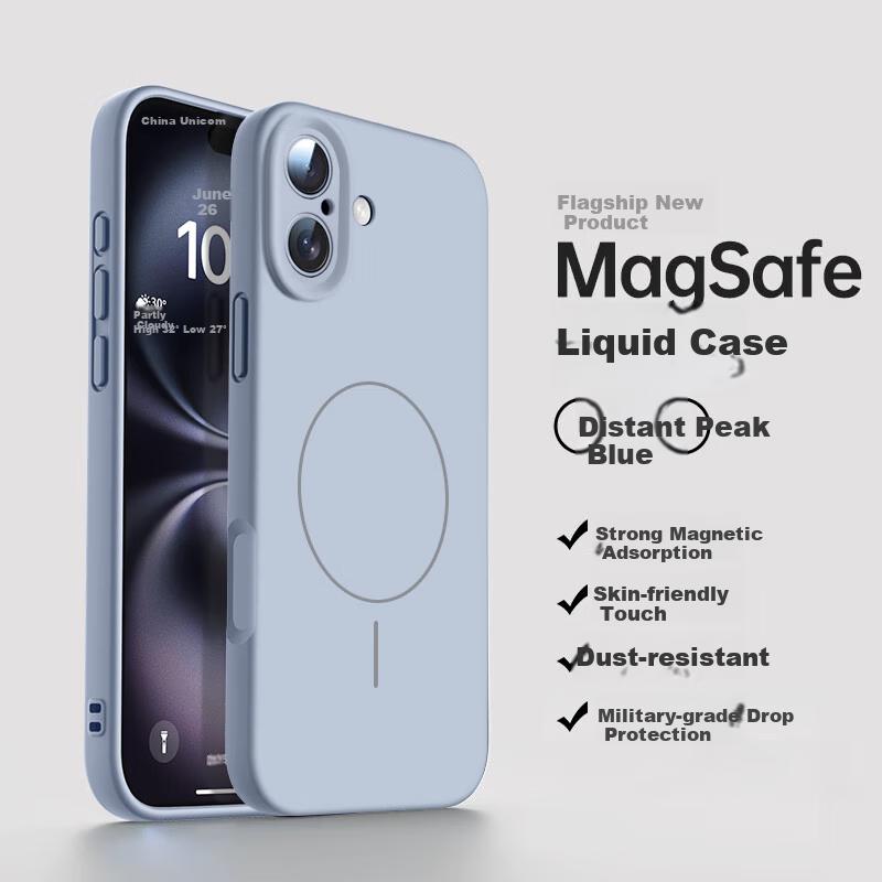 NEYAA IPhone 16 Plus Case, Full Camera Protection, Ultra-Thin, MagSafe Compatible, Liquid Silicone Shockproof, Simple Design, Distant Mountain Blue