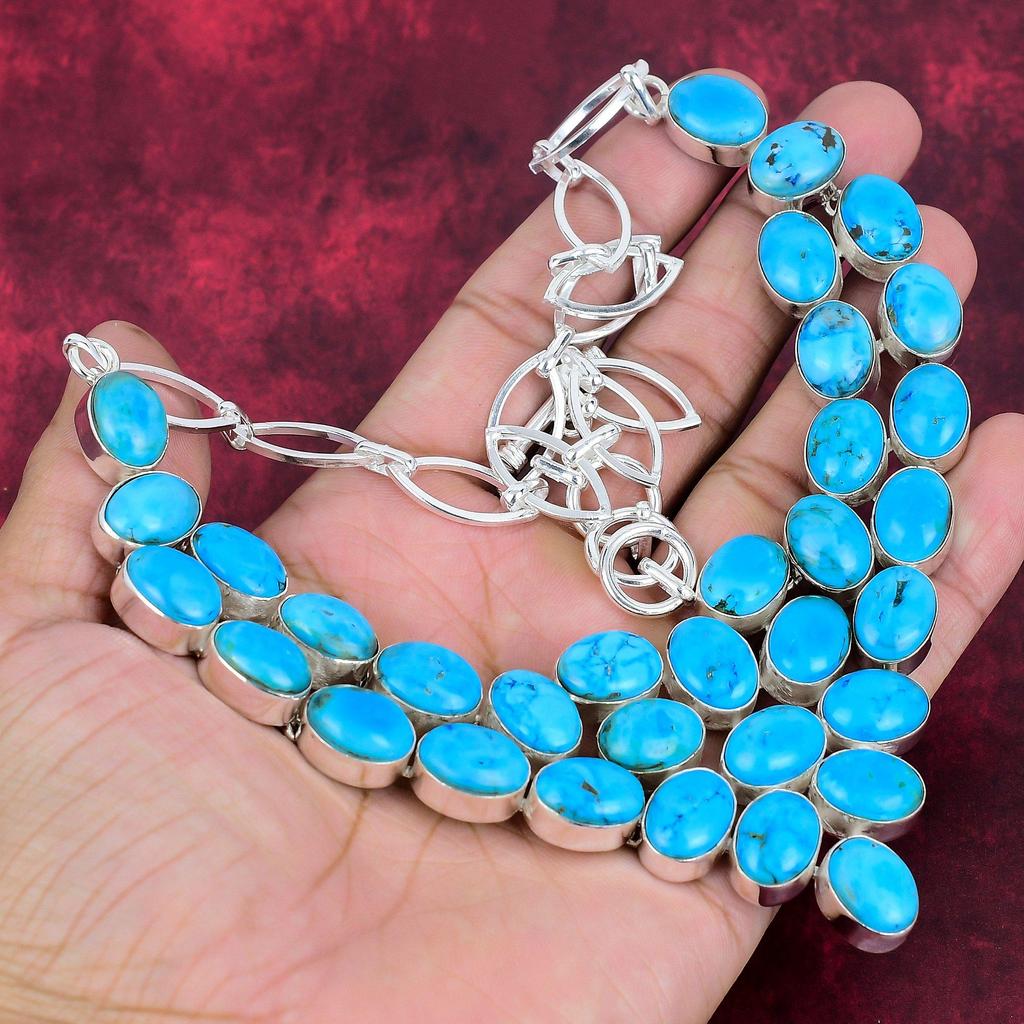Комплект украшений: браслет и ожерелье из голубой бирюзы, ювелирные изделия из стерлингового серебра 925 пробы, дизайнерские украшения ручной работы на любой случай