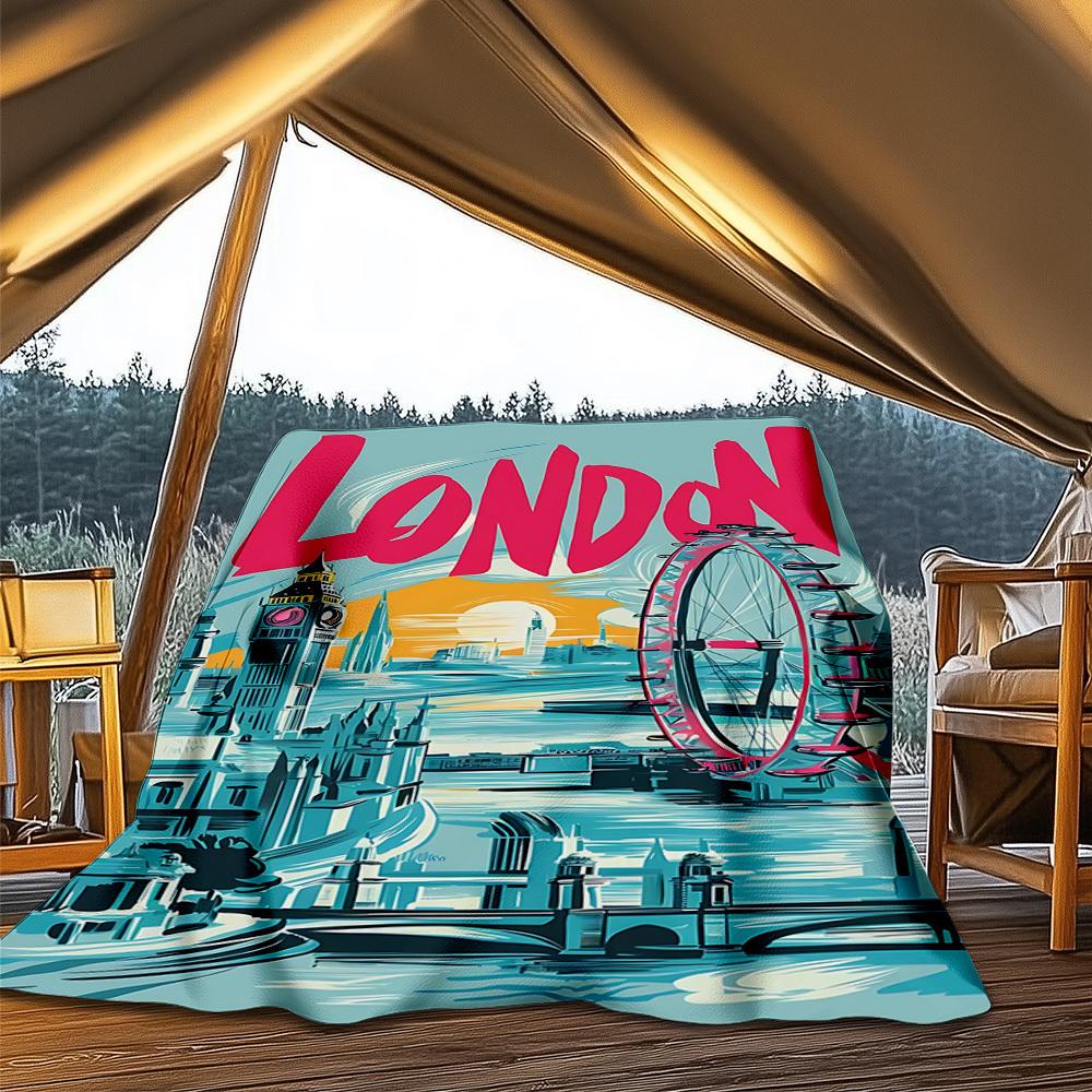 1pc London Landmarks Outdoor Blanket - Lightweight Flannel Throw For Travel, Camping, Livingroom, Couch, Chair yy251114248