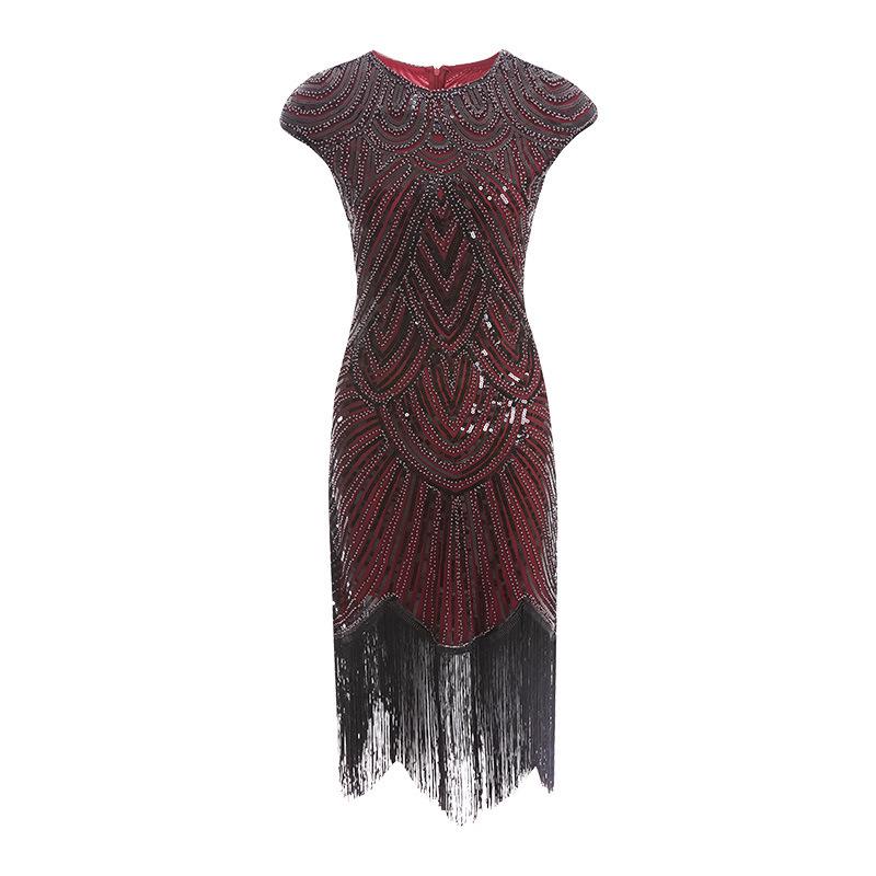1920s Retro European & American Sequin Tassel Braided Dress