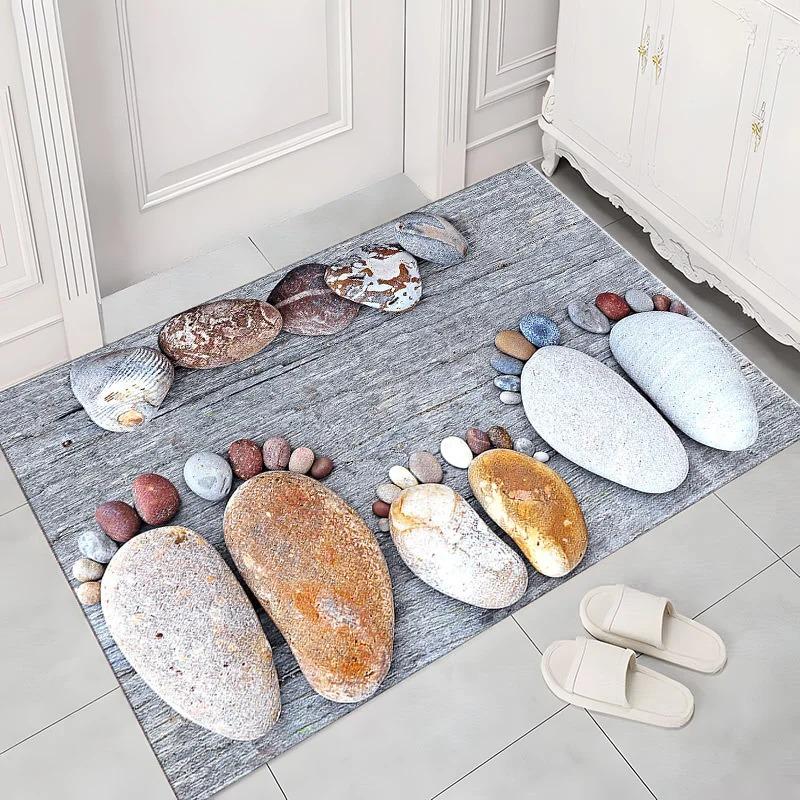 3D Коврик для двери с узором гальки с реалистичной текстурой Прочный Легко чистящийся Напольный коврик для прихожей гостиной
