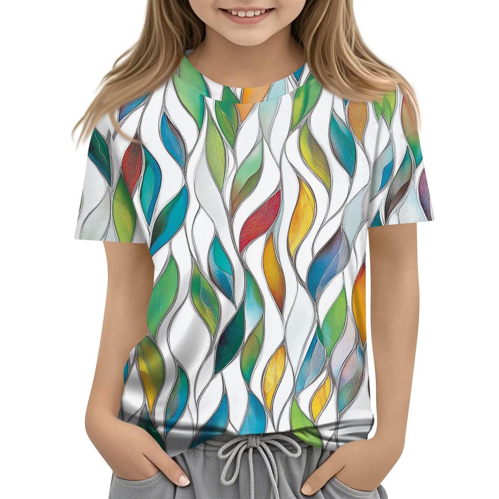 Летний топ с круглым вырезом и 3D-цветочным принтом, модные повседневные футболки с короткими рукавами для девочек