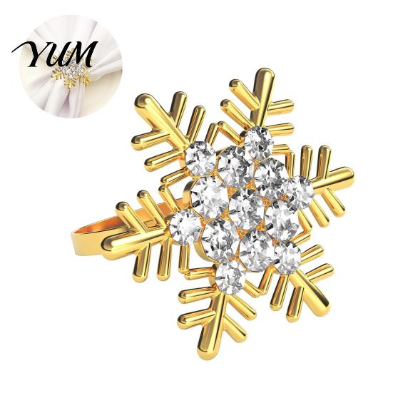 Golden Snowflake Napkin Holders Rhinestone Ring, Metal Holder, Winter Rings for Table Holiday Ring Christmas Dinner Decor Decorative