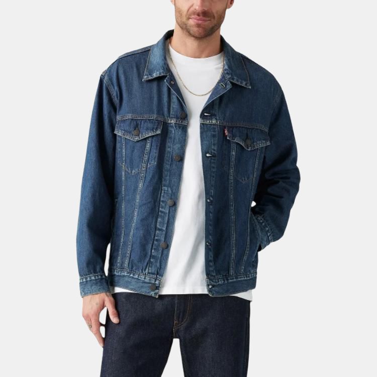 Куртка мужская Levis с заостренным воротником, свободного кроя, однобортная, с длинными рукавами, синяя A5782-0021