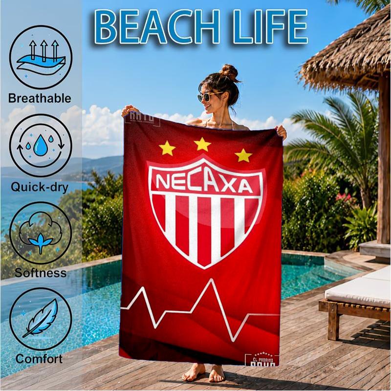 Football Crest Heartbeat Printed Microfiber Beach Towel, Soft And Absorbent, Quick-Dry, Ideal for Summer Travel, Beach Essential, Swimming Pool