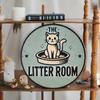 Round Cat-Themed Aluminum Metal Sign "The Litter Room" - Handcrafted Foil Engraved Wall Art for Home, Dorm, Bar, Cafe, Pool,