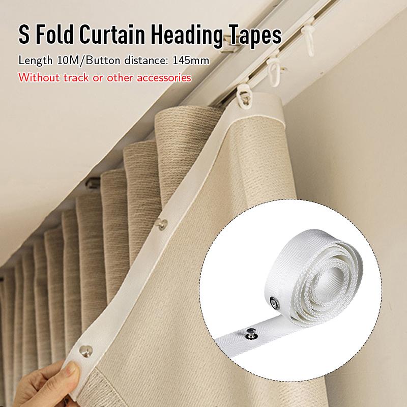 10M 30/60Mm Width S Fold Snake Wave Curtain Heading Tape High-Strength Ribbon for S Wave Curtain Rails Maunal Rails Electric Rod