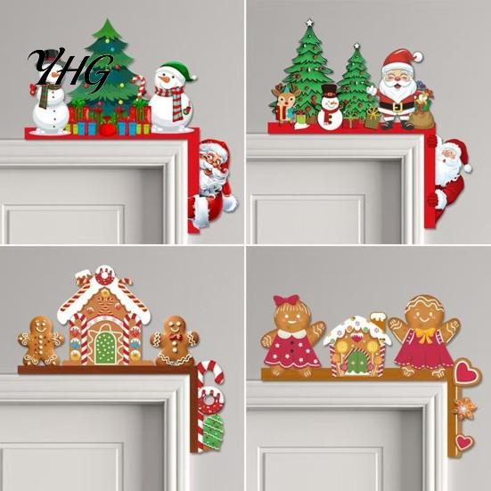 Winter Home Ornament Christmas Door Topper, Wooden Corner Sign, Santa Snowman Gingerbread Tree Sign Man Frame Decor for Holiday Party Decoration