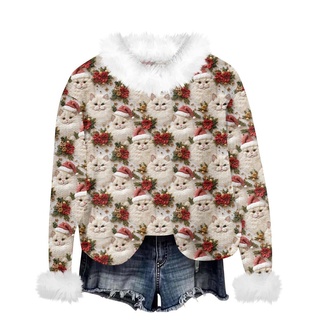 Свитшоты для женщин Вязаный свитер Милая рубашка Осенний круглый вырез Пуловер с меховым воротником Топы