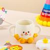 Cute Cake Cup with Lid Cartoon Smiling Face Mug Large Capacity High Temperature Resistant Household Set Water Cup Small Gift