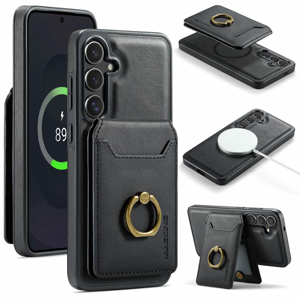 MAGKING K1 Series For Samsung Galaxy S25 FE Magnetic Case PC+TPU+PU Phone Cover with Card Holder