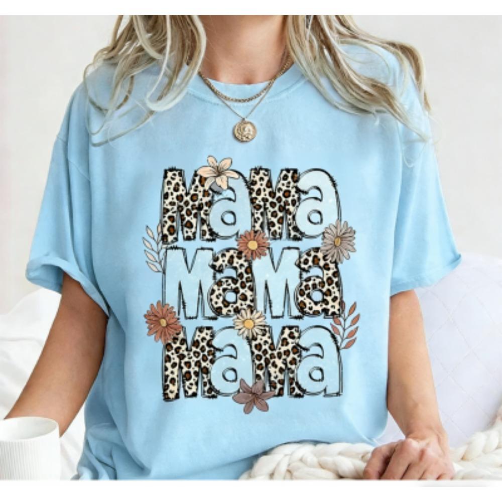 Fashion Funny Stripe Colorful Leopard Mama Print Kids Short Sleeves T-Shirt Loose Casual Summer Outdoor Street Boy and Girl Tees Tops