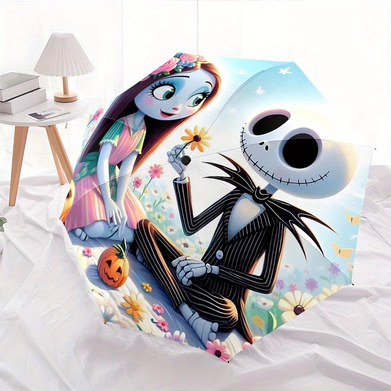 1 Auto Open Jack Skellington, Sally Themed Colorful 8-rib Portable Umbrella for Men and Women, A Compact Commuting Companion Suitable for Da