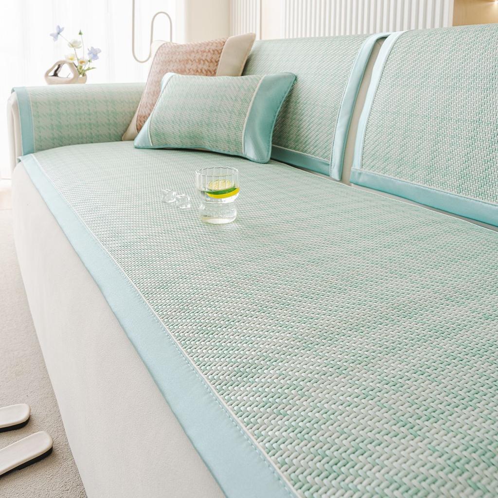 Summer Rattan Mat Sofa Cushion  New One-Piece Straight Row Non-Slip Sofa Cover Cloth Towel Cushion
