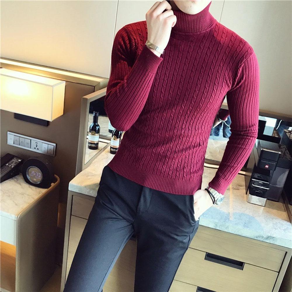 Men's Turtleneck Sweater Casual Slim Pullovers Bottoming Shirt Fall Winter Men's Sweater High Collar Knitted Sweaters