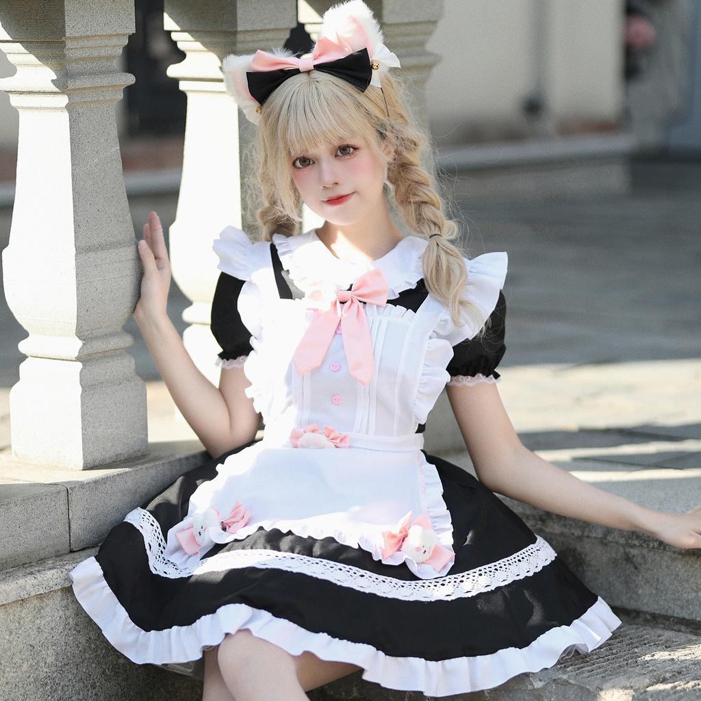 Original Black and White Maid Dress Cute Lolita Dress Cafe Maid Uniform Women's Big Brother Dress