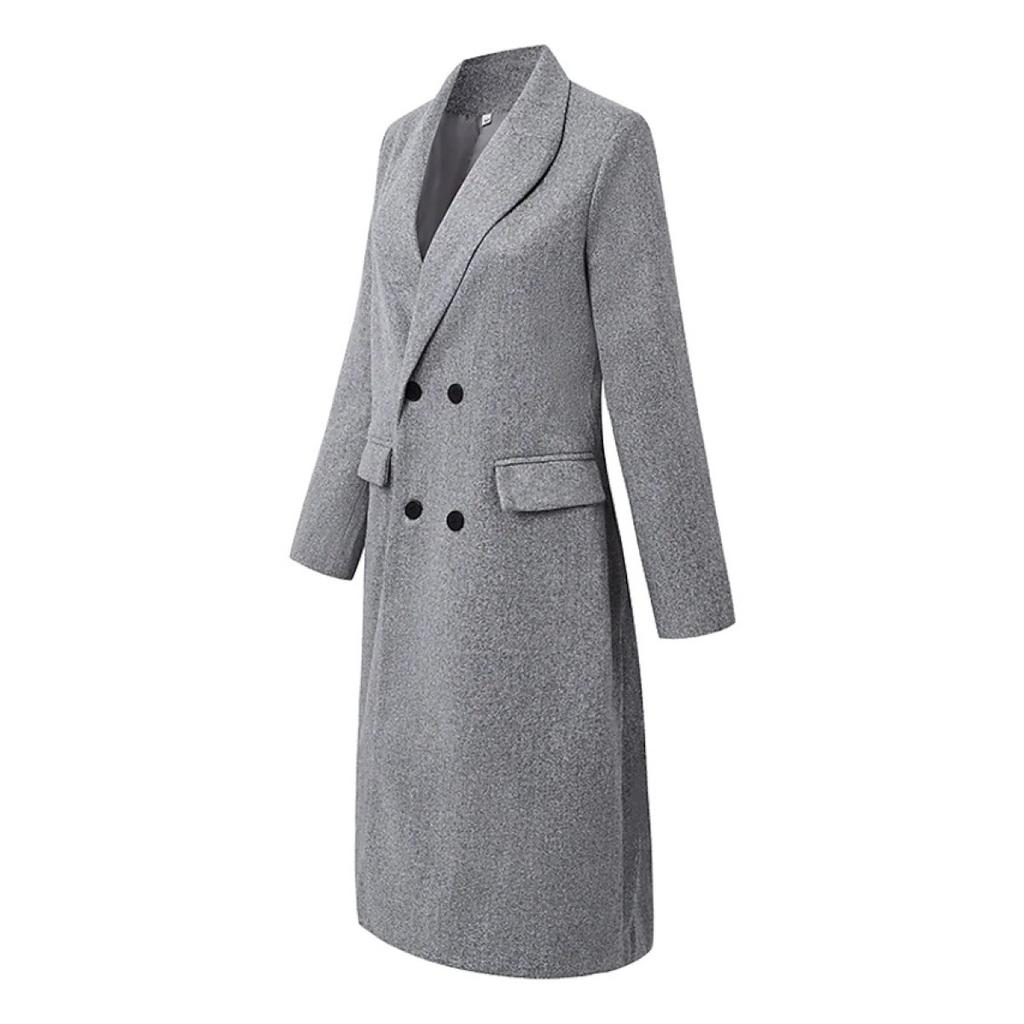 Women's Gray Long Sleeve Winter Woolen Coat