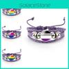Unique Purple Leather Bracelet With Rainbow Flag Time Gemstone For Men And Women
