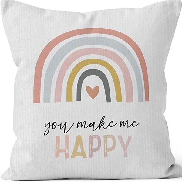 Modern Minimalist INS Rainbow Pillowcase Fresh Printed Linen Cushion Pillowcase Living Room Sofa