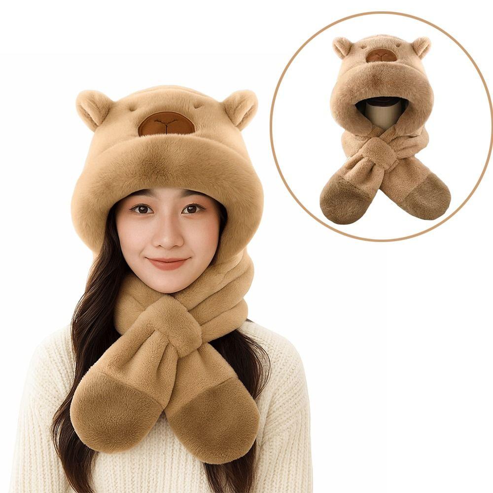 Soft Plush Winter Integrated Cap Scarf Thickened Plush Hat Scarf Set Kids Winter Warm Hat Outdoor