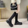 Fashion Women Boots Autumn Winter 2024 Platform Wedges Goth Shoes Fashion Black Knee High Woman Elasticity Slip On Leather Mid Calf Boot