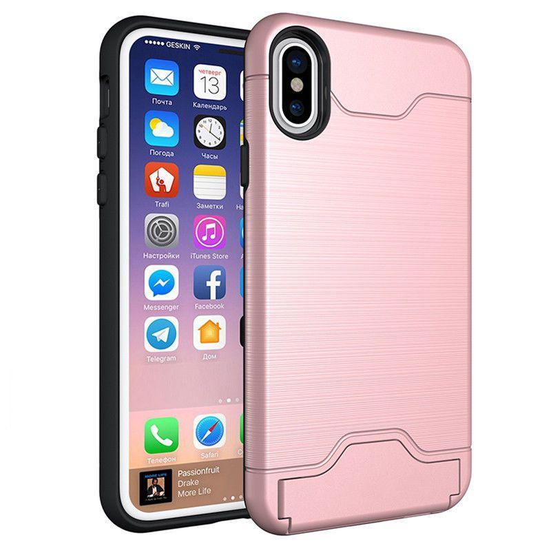 Kickstand Card Pocket Armor Hybrid Cover Case For Iphone X 8 6 6s 7 Iphone8 Plus