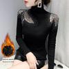 Зима 2023 года, теплая бархатная футболка с высоким воротом и длинными рукавами, с ромбовидным узором, женская футболка