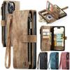 CaseMe Кожаный чехол-книжка для телефона для iPhone 17 Pro Max 16 Plus 15 14 13 12 11 XS XR X Samsung S26 S25 FE S24 Ultra S23 S22 S21 Кошелек на молнии Обложка для карт