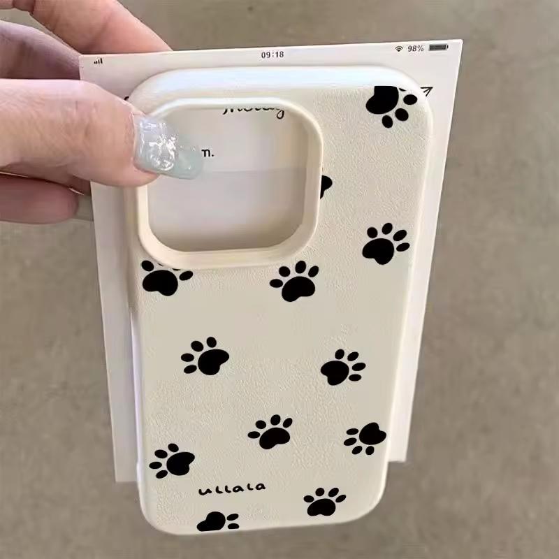 Милый чехол для телефона с принтом следов черного кота для iPhone 17 16 Pro 15 14 Plus 13 12 11 Pro MAX 17Air 16E Мягкий чехол с кожаной текстурой