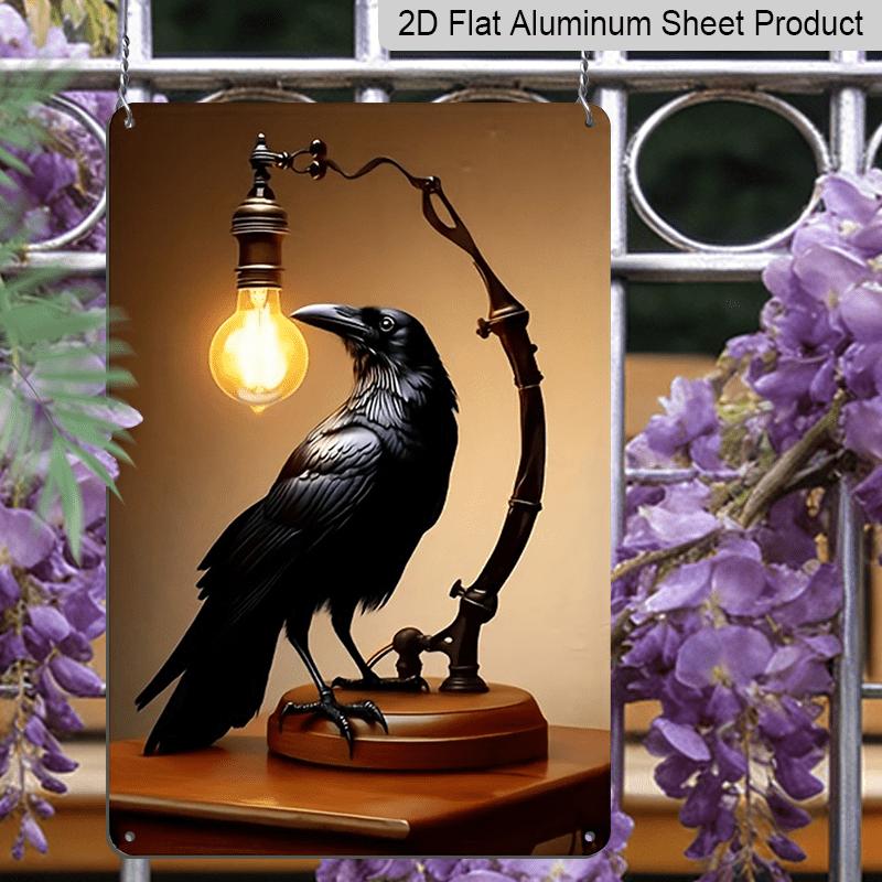 2D Flat 1pc Retro Crow and Black Metal Sign, A 12 By 8 Inch Metal Crow Art Decoration Plaque, Ideal for Home and Office, Modern Interior Design