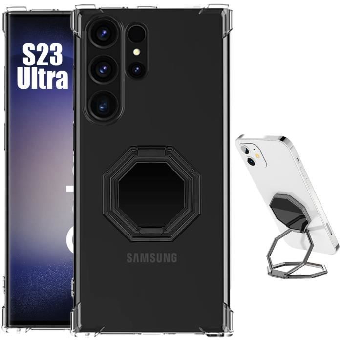 Case for Samsung Galaxy S23 Ultra - Shockproof Anti-Scratch Silicone with Adjustable Metal Stand Gray