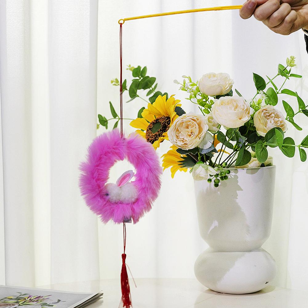 Chinese New Year Rabbit Lantern DIY Handheld Velvet Bunny Lantern for Mid-Autumn Spring Festival Decoration