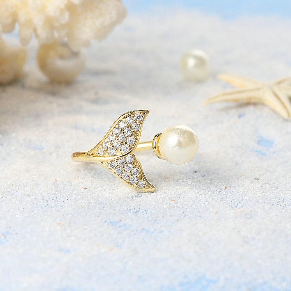 ZHOUYANG Mermaid Imitation Pearl Rings For Women Korean Fashion Zircon Gold Color Teen Girls Gift Jewelry Wholesale R203