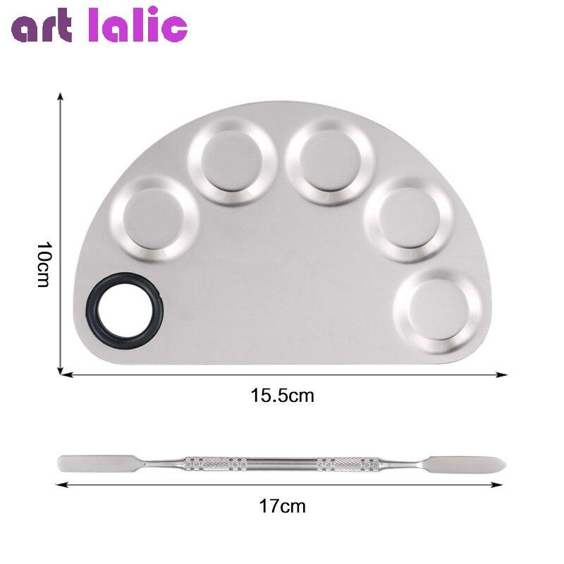 Палитра из нержавеющей стали + стержень для перемешивания, настольный коврик, моющийся салонный маникюр, оборудование для дизайна ногтей, инструменты для макияжа