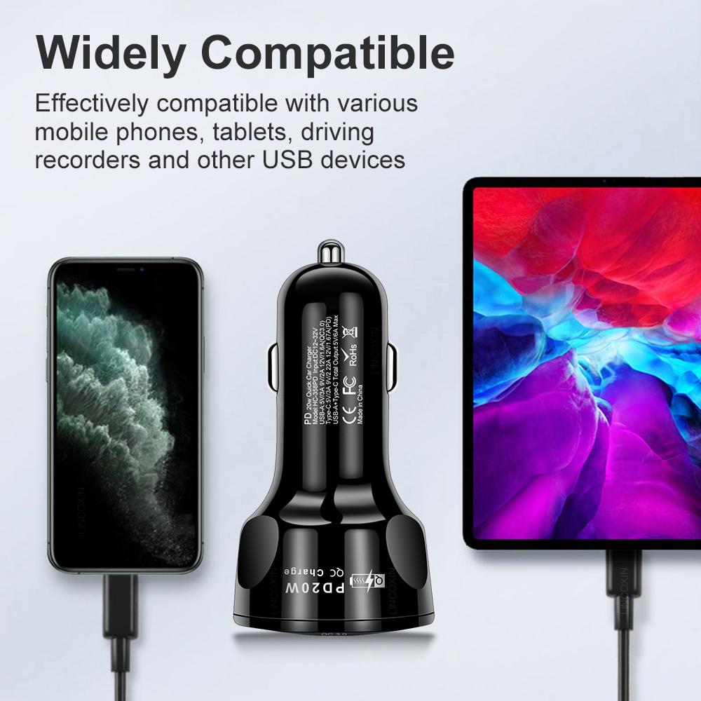 Двойное автомобильное зарядное устройство USB Pd, быстрая зарядка, быстрое зарядное устройство USB типа C Pd Qc3.0 для адаптера Iphone Samsung Xiaomiphone