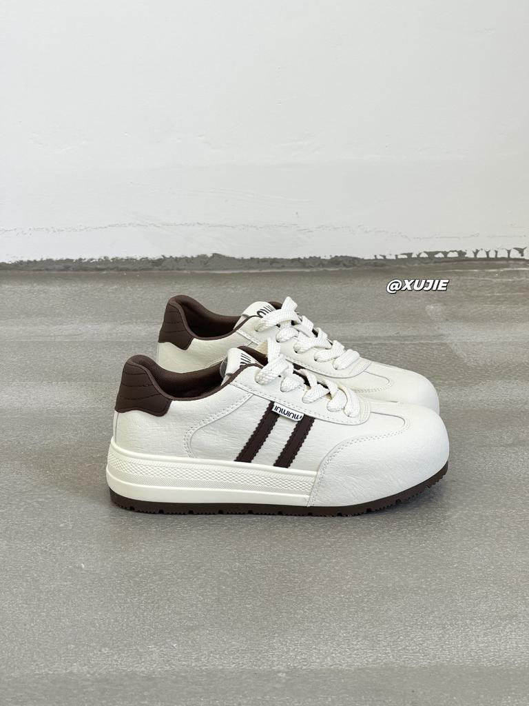 Leather German training shoes women's 2025 early autumn new round head platform lace-up fashion cowhide casual sports little white board shoes