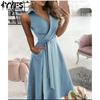 Women's Fashion Summer Spring Solid Color Print Sleevelesse POLO Neck High Waist Casual Dresses