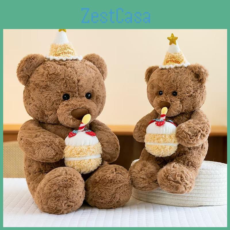 Cute Cake Birthday Bear Stuffed Toy Cartoon Children Sleep Sooth Doll Gift Girl