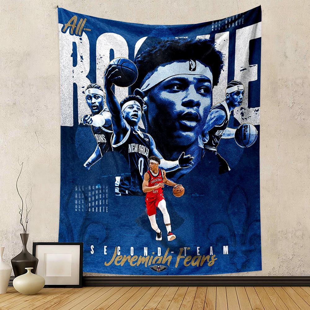 "Basketball Theme Blue Athlete Patterned" Patterned tapestry for bedroom and living room home decor.